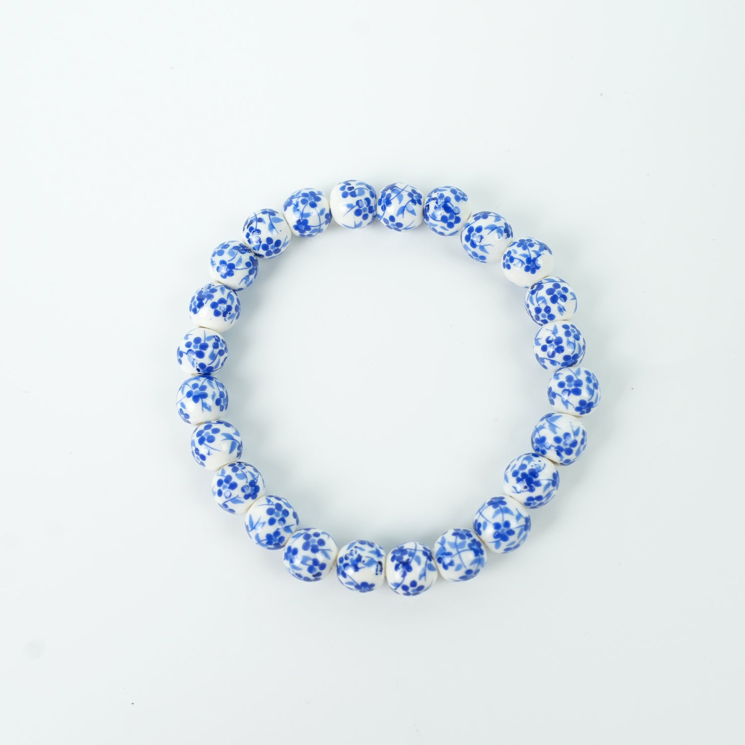 Jingdezhen Ethnic Style Ceramic Bead Bracelet - Indigo Blue-and-White (8mm)