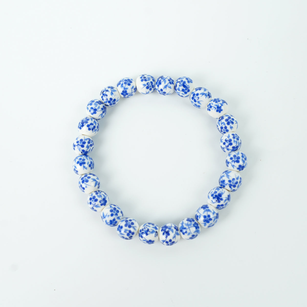 Jingdezhen Ethnic Style Ceramic Bead Bracelet - Indigo Blue-and-White (8mm)
