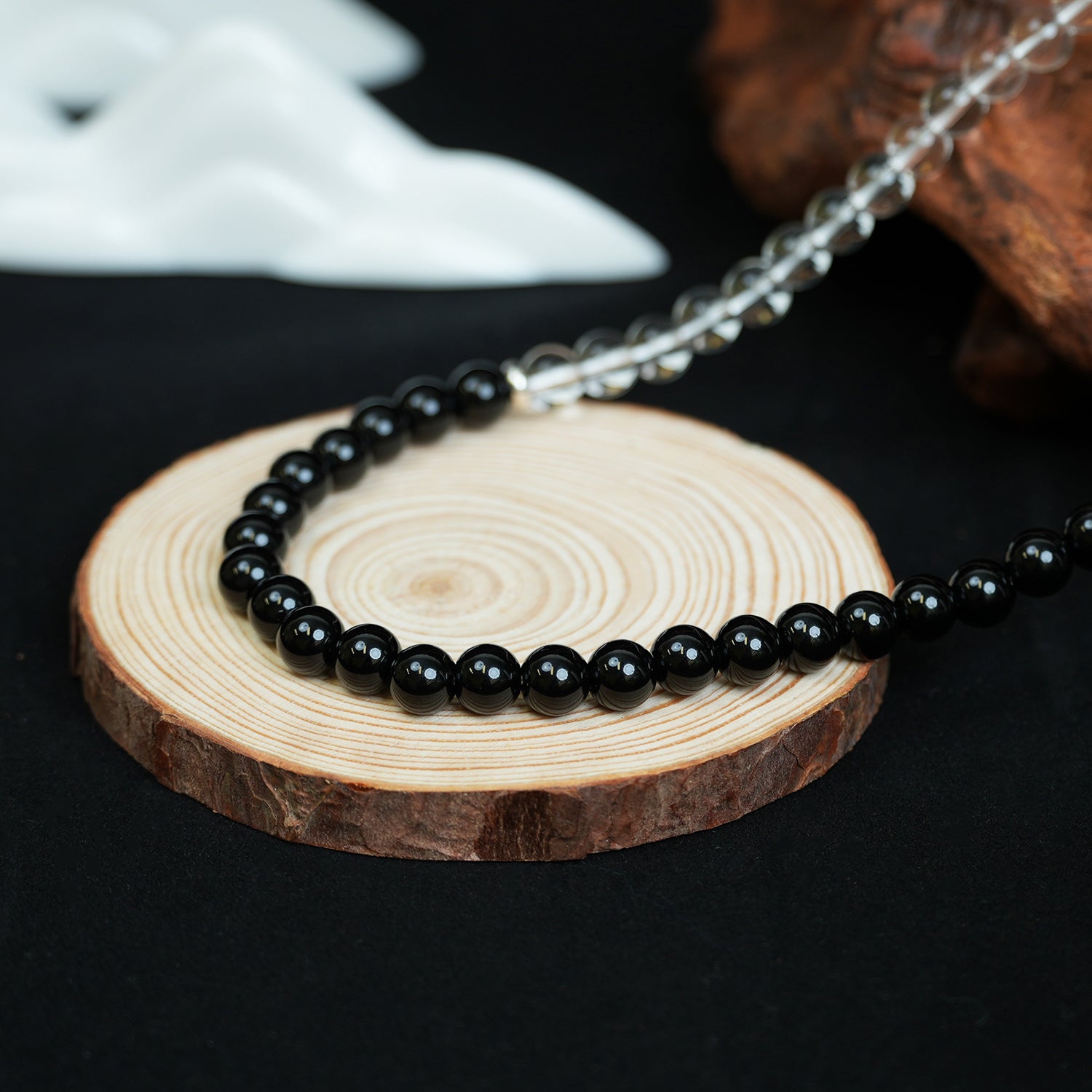 Obsidian & Clear Quartz Double-Wrap Energy Bracelet