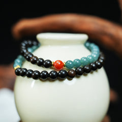 Black Rosewood & Blue Crystal Double-Wrap Unisex Bracelet