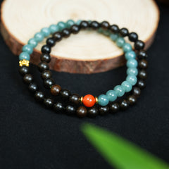 Black Rosewood & Blue Crystal Double-Wrap Unisex Bracelet
