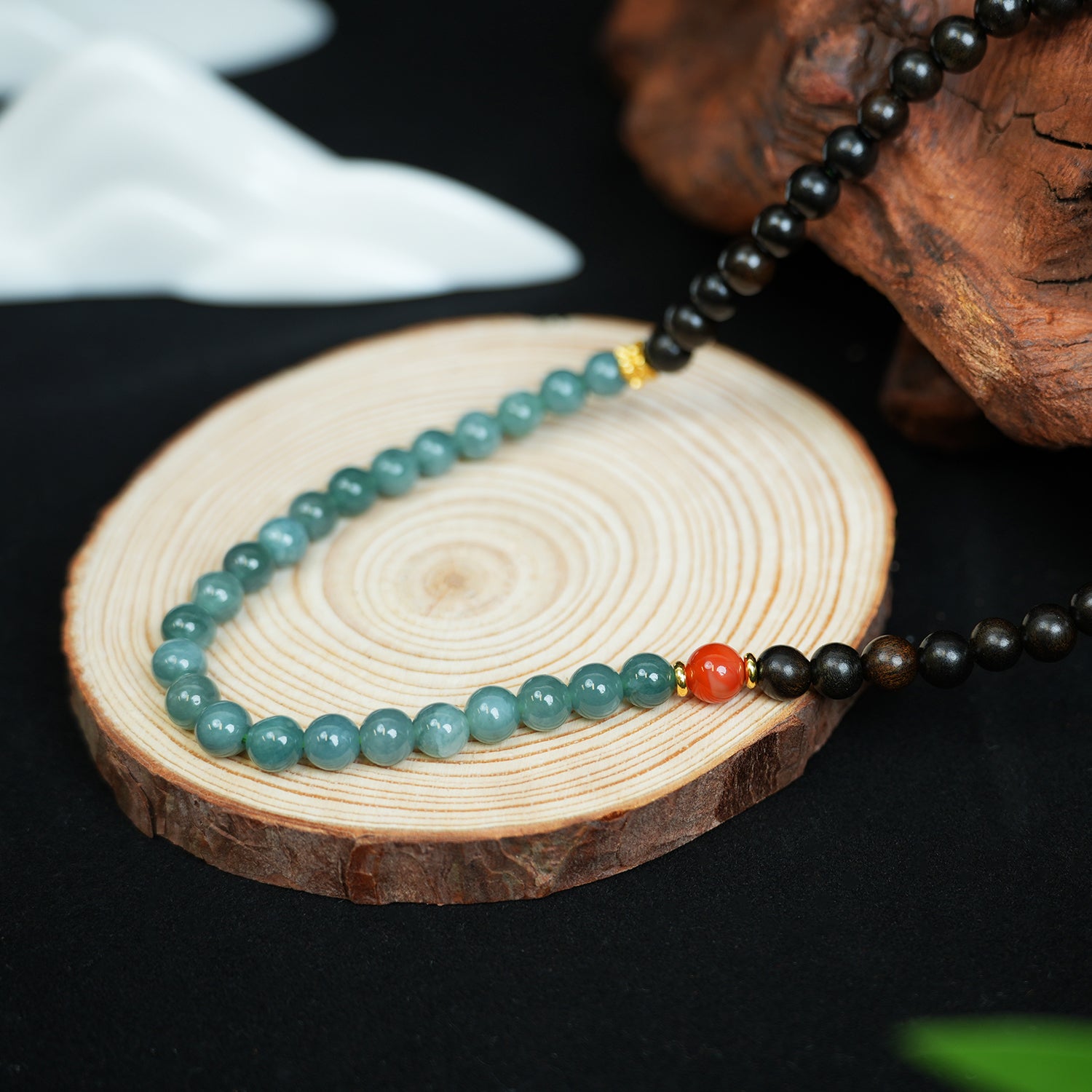 Black Rosewood & Blue Crystal Double-Wrap Unisex Bracelet