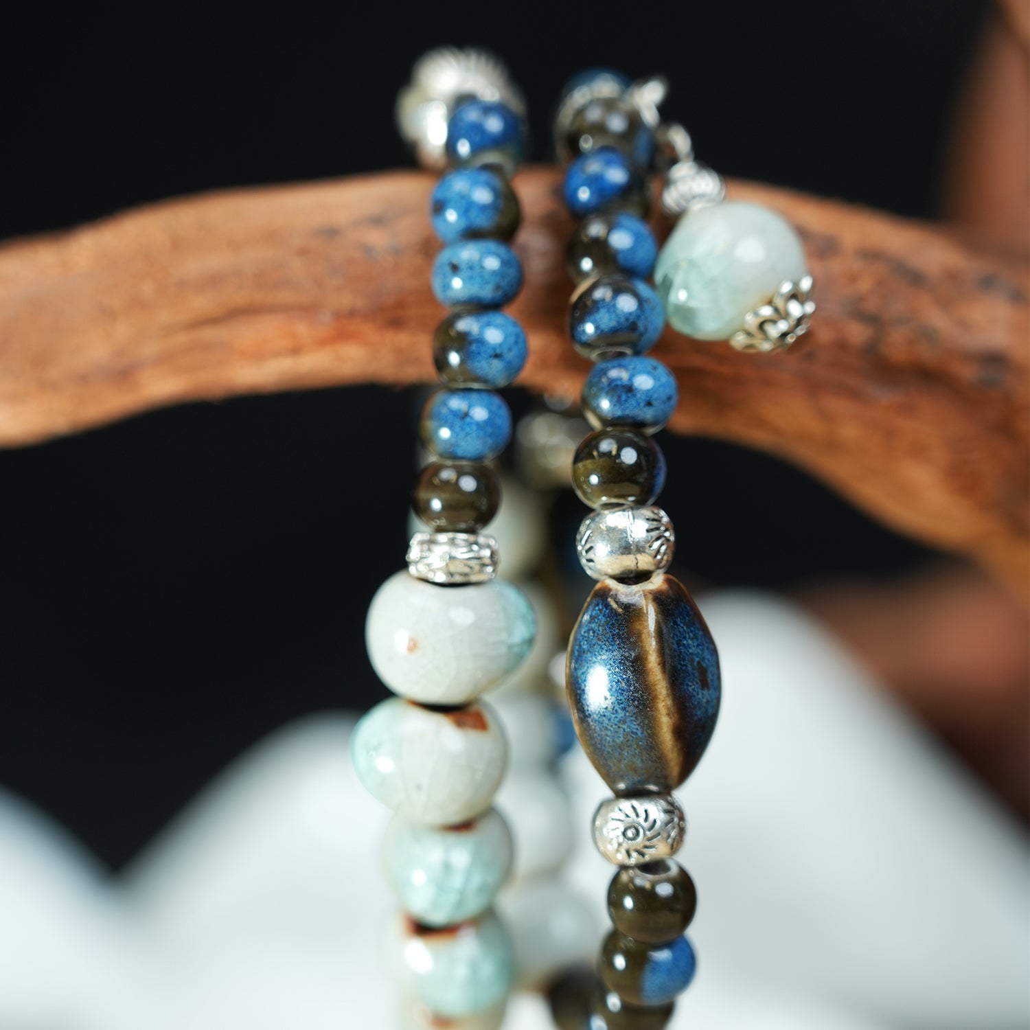 Star-Moon Bodhi Ceramic Bracelet (Shell Color, Dreamy & Gentle, Double Wrap)