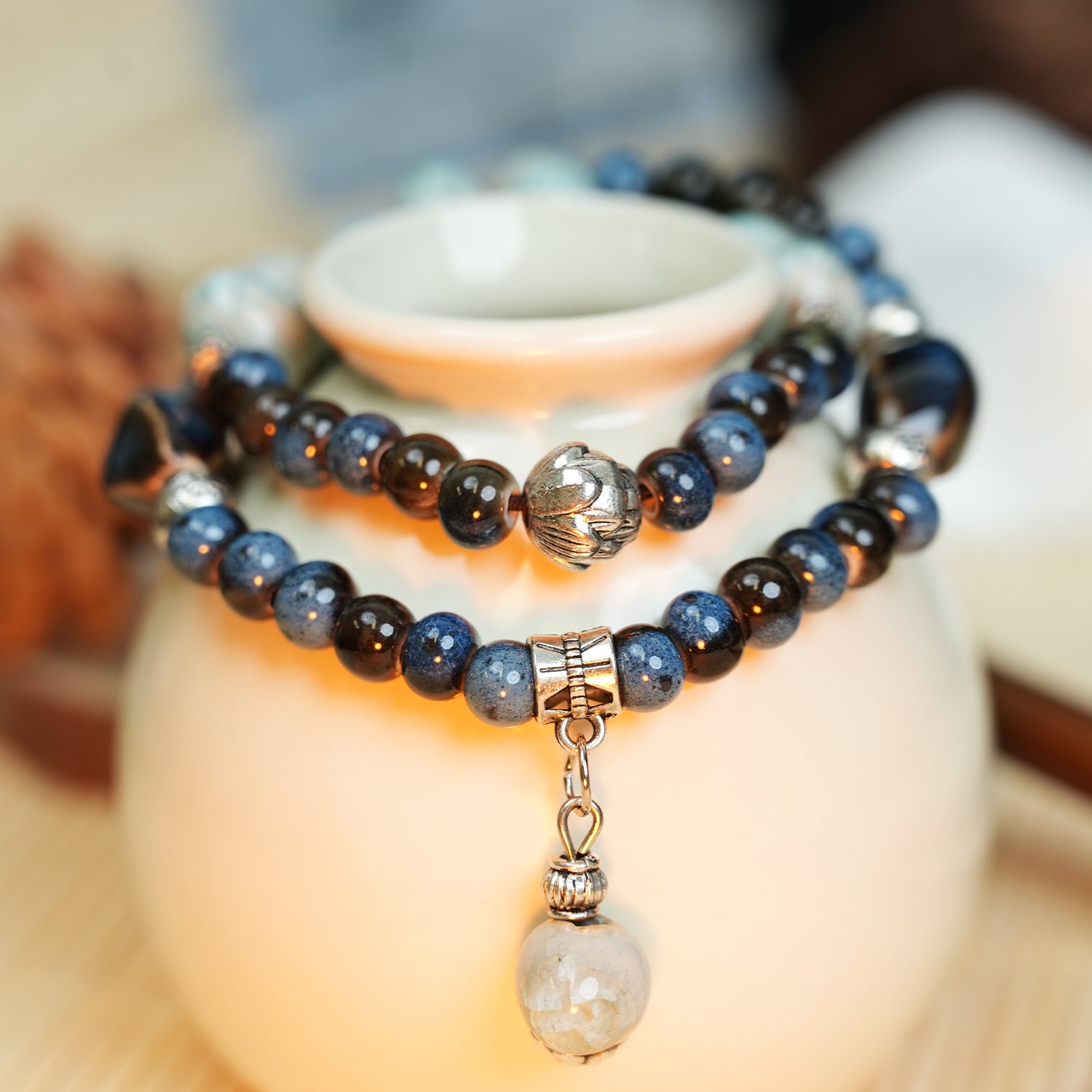 Star-Moon Bodhi Ceramic Bracelet (Shell Color, Dreamy & Gentle, Double Wrap)