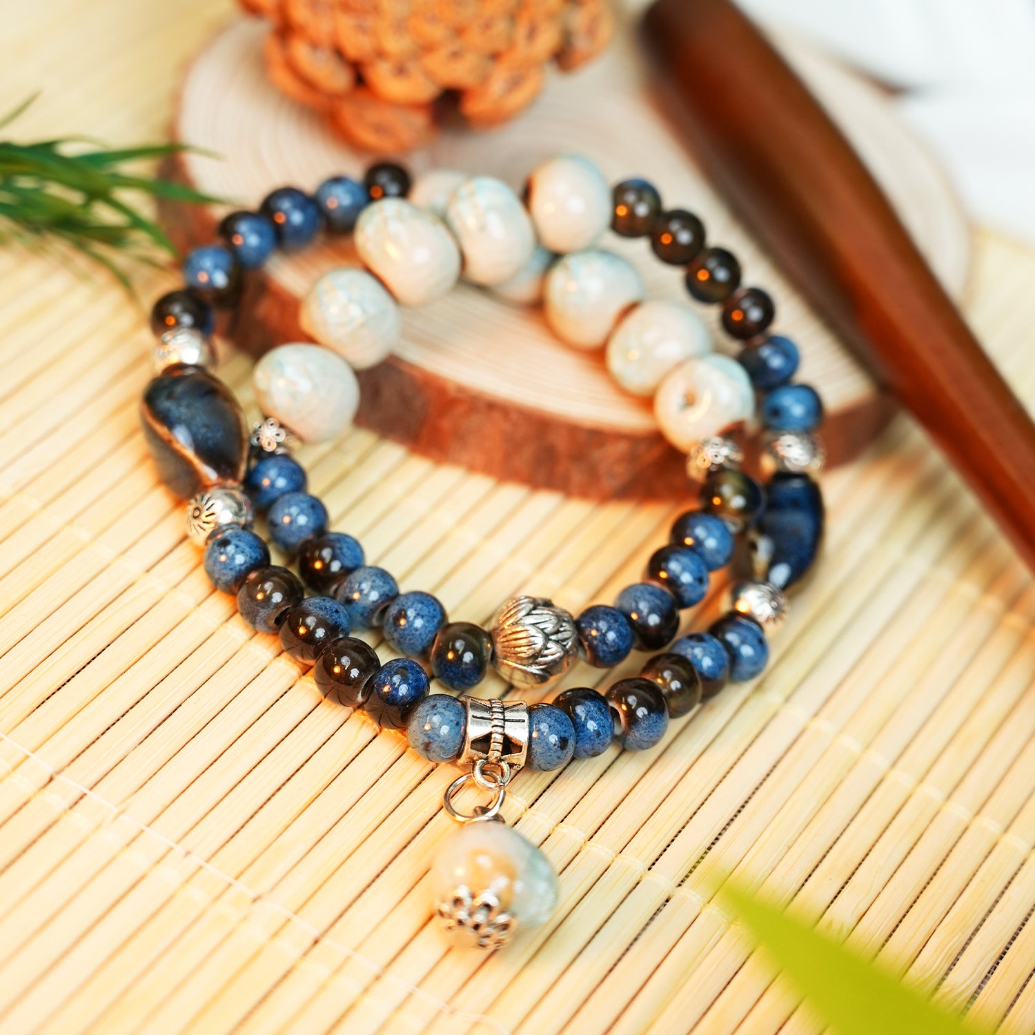 Star-Moon Bodhi Ceramic Bracelet (Shell Color, Dreamy & Gentle, Double Wrap)