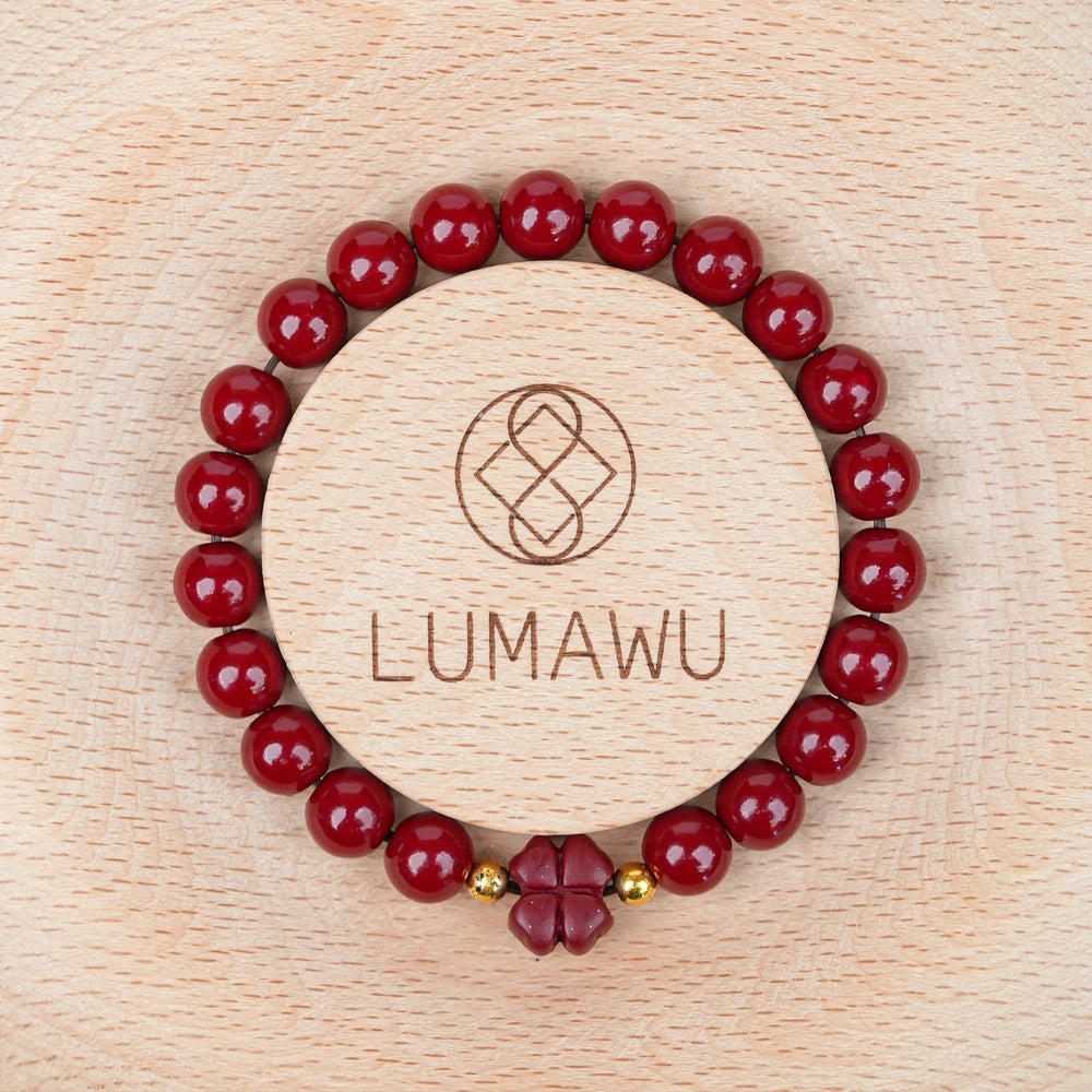 8mm Cinnabar Purple Gold Sand Four-Leaf Clover Bracelet - Joy & Luck Style