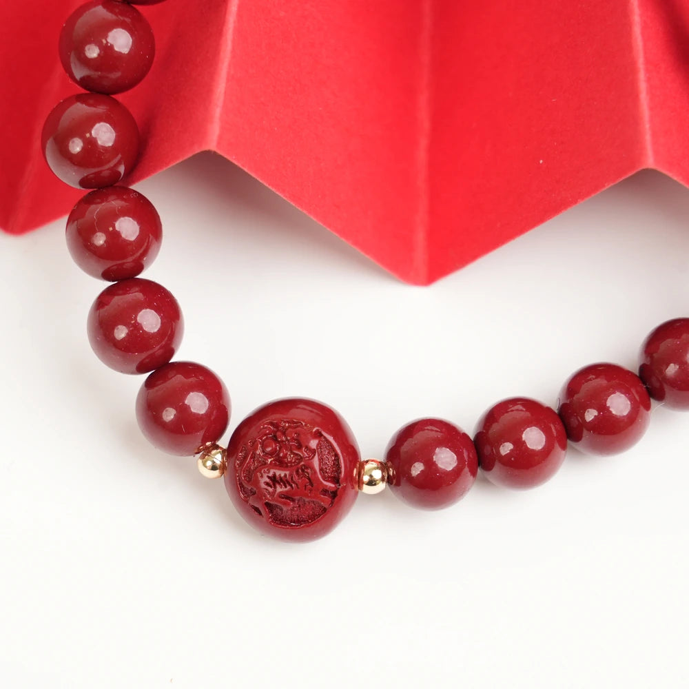Cinnabar Zodiac Bead Bracelet - Tiger (8mm)
