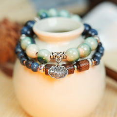 Wooden Ruyi Lock Ceramic Bracelet (Green-Gold Tone, Vintage & Elegant, Double Wrap)