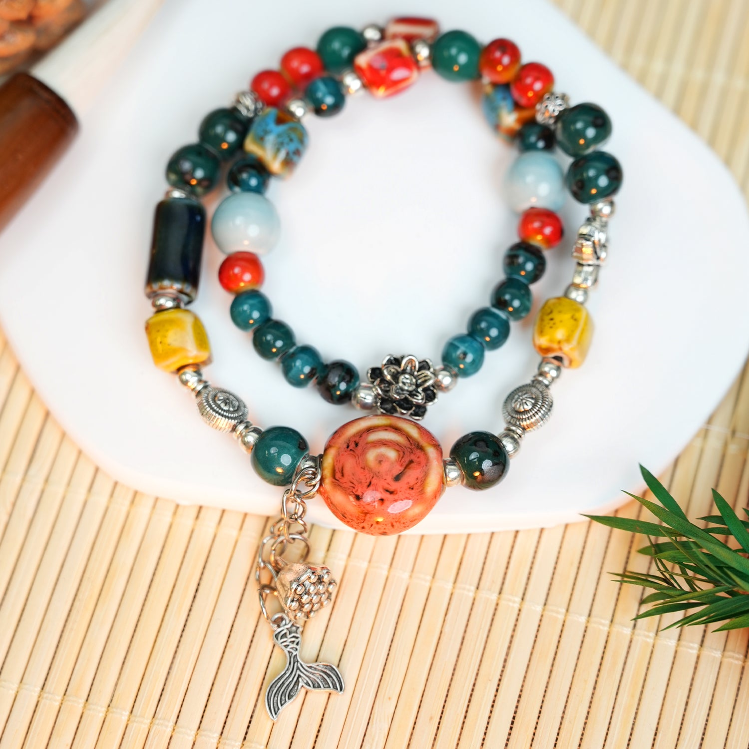 Glazed Mermaid Ji Ceramic Bracelet (Sweet & Romantic, Double Wrap)