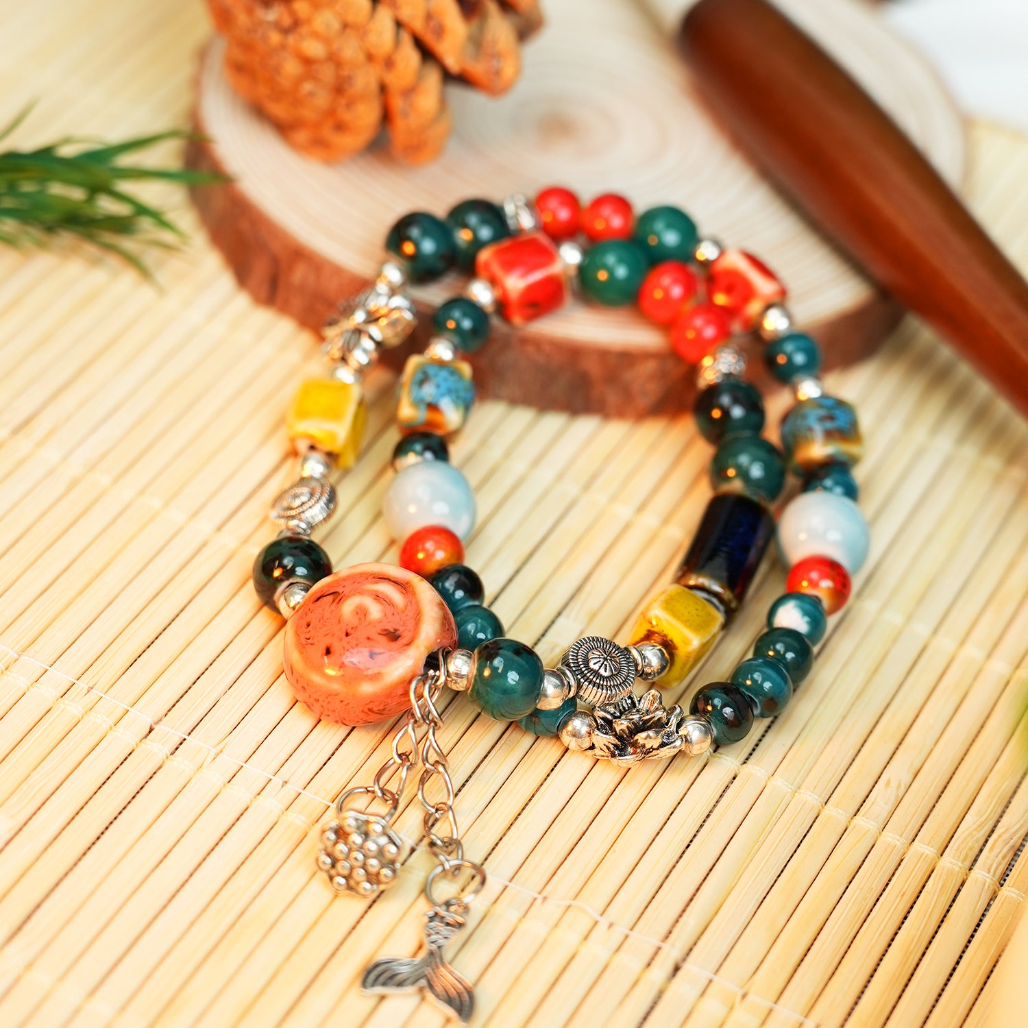 Glazed Mermaid Ji Ceramic Bracelet (Sweet & Romantic, Double Wrap)