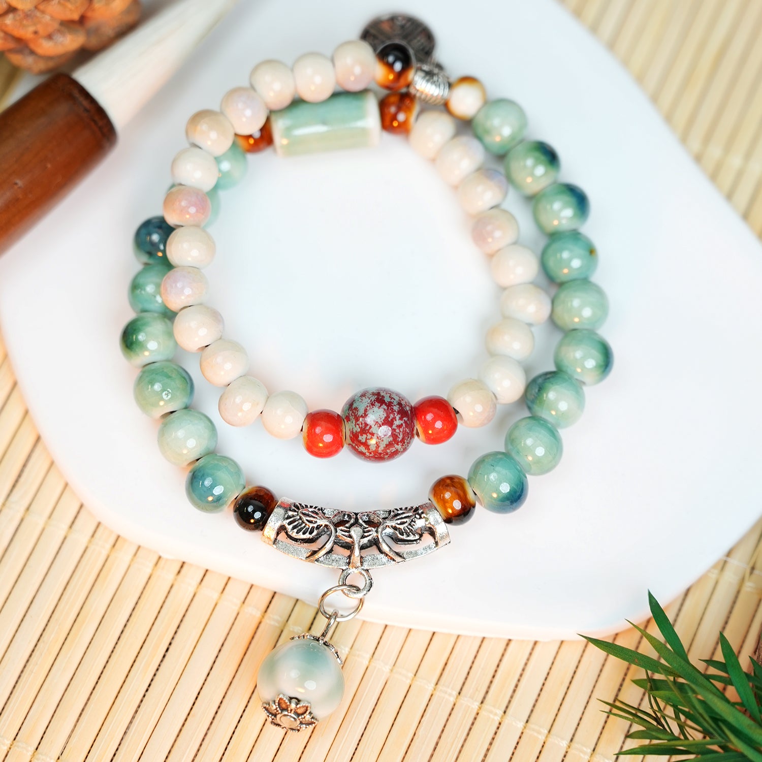 Lucky Bag Charm Ceramic Bracelet (Warm & Healing, Double Wrap)