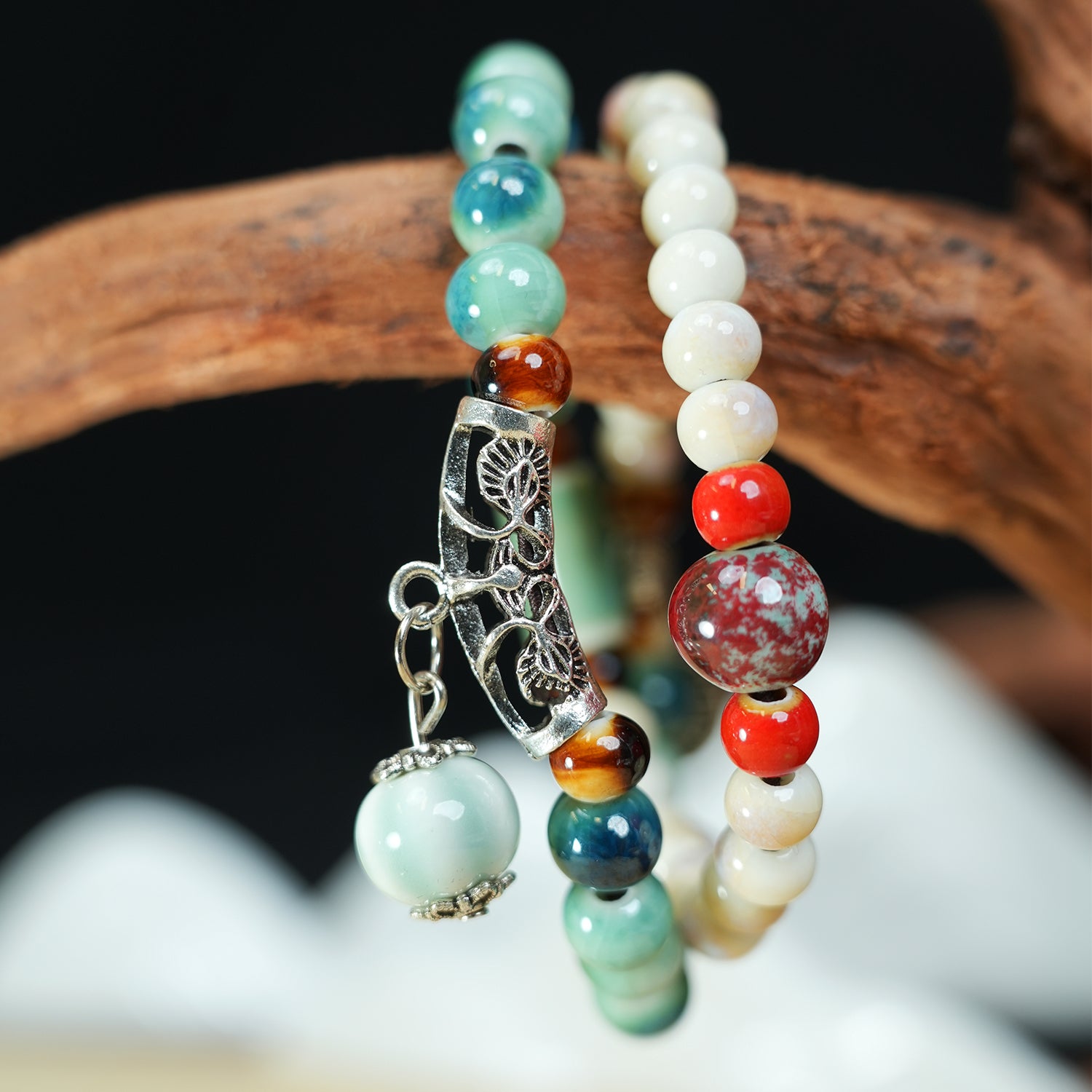 Lucky Bag Charm Ceramic Bracelet (Warm & Healing, Double Wrap)