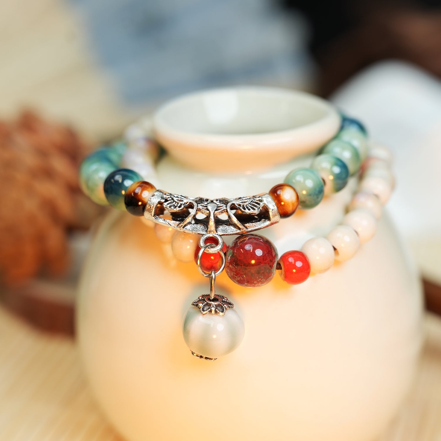 Lucky Bag Charm Ceramic Bracelet (Warm & Healing, Double Wrap)