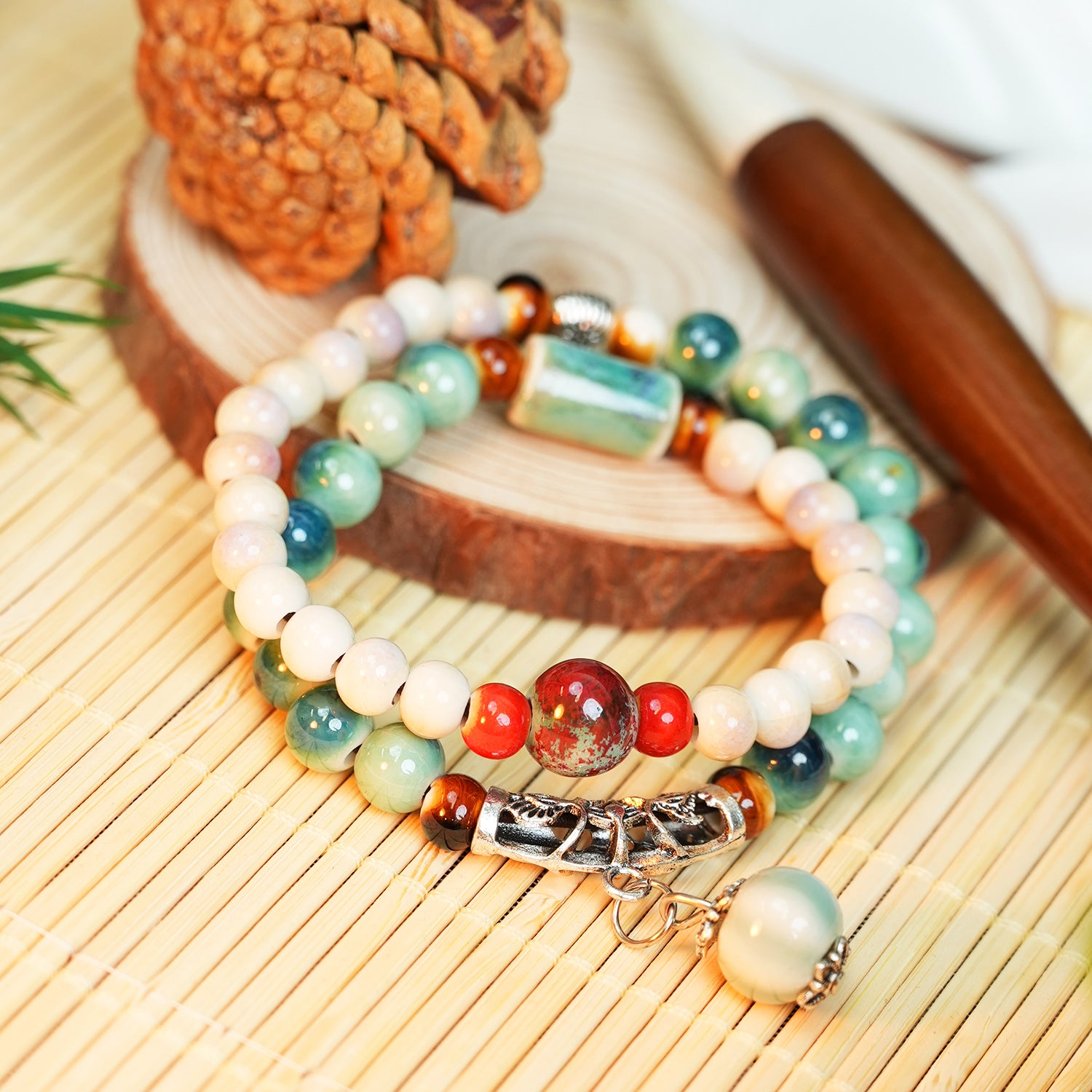 Lucky Bag Charm Ceramic Bracelet (Warm & Healing, Double Wrap)