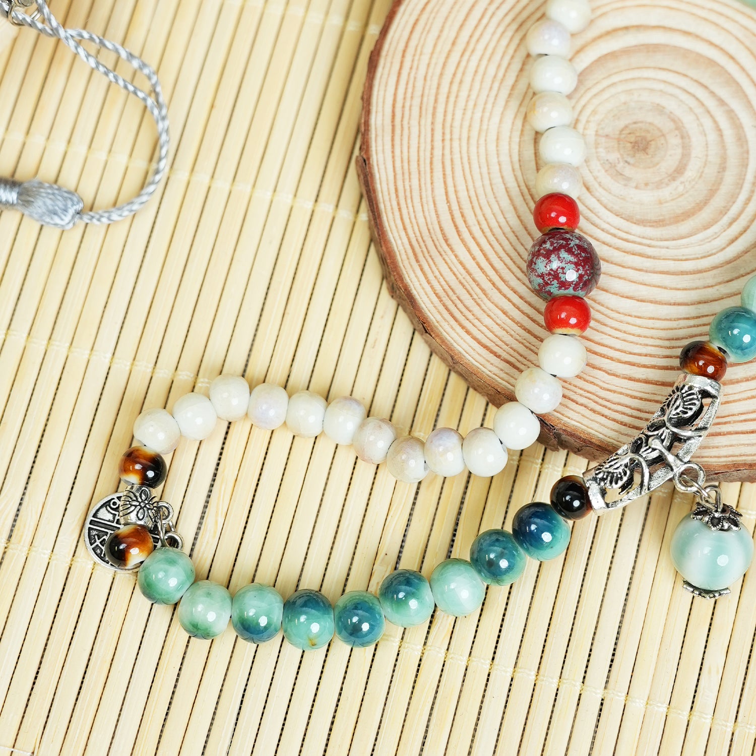 Lucky Bag Charm Ceramic Bracelet (Warm & Healing, Double Wrap)