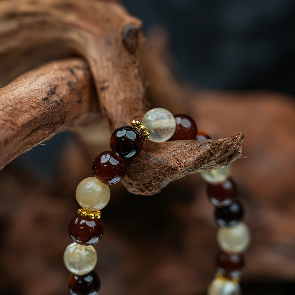 New Chinese Five Elements Earth Series • Warm Amber & Beige (8mm) Calm Versatile Style