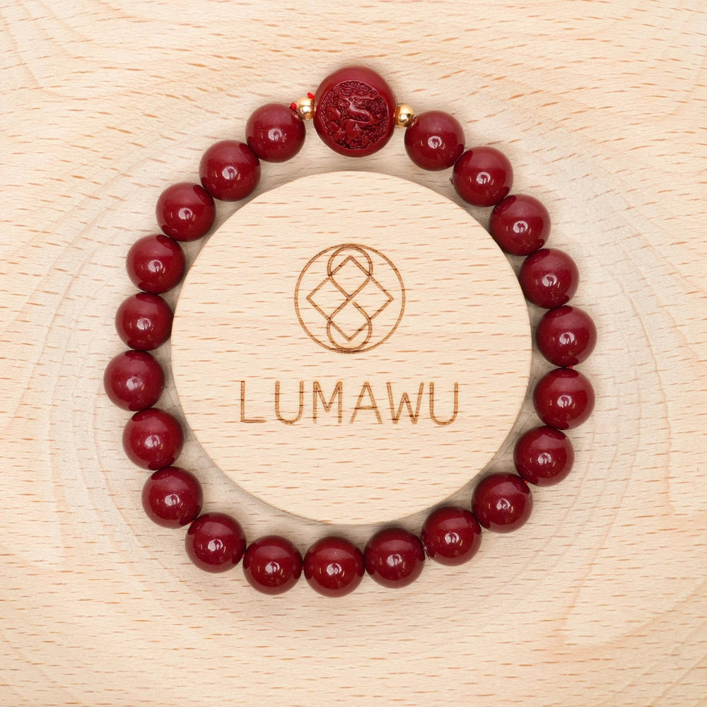 Cinnabar Zodiac Bead Bracelet - Dragon (8mm)