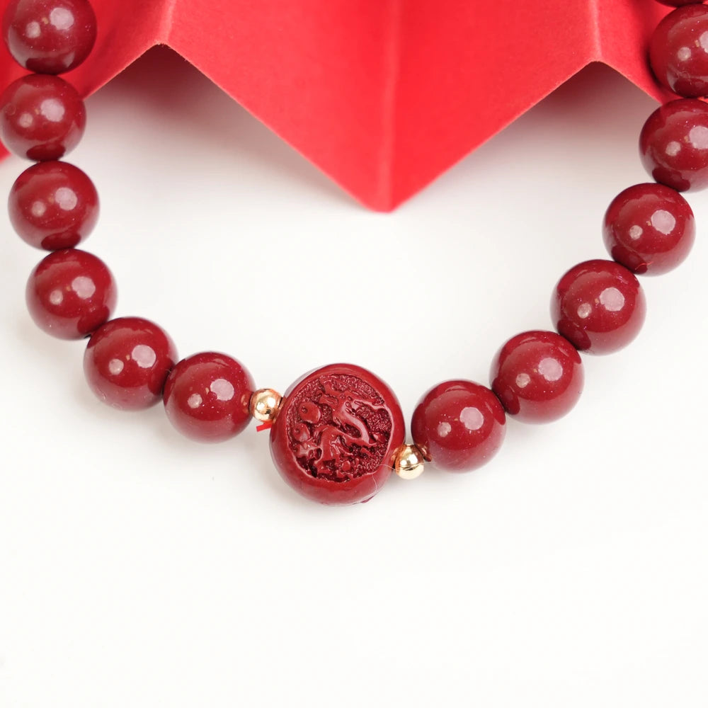 Cinnabar Zodiac Bead Bracelet - Dragon (8mm)