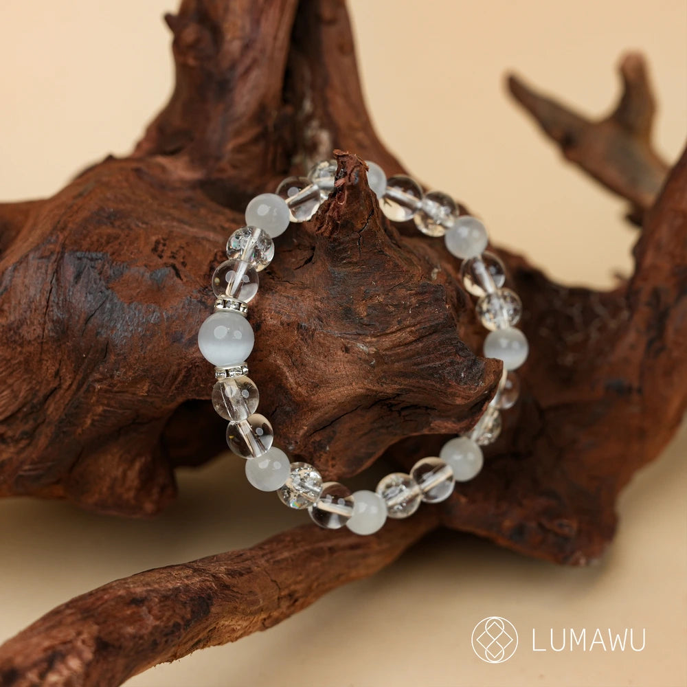 New Chinese Five Elements Metal Series • Light Blue Translucent Bracelet (8mm) Minimalist Style
