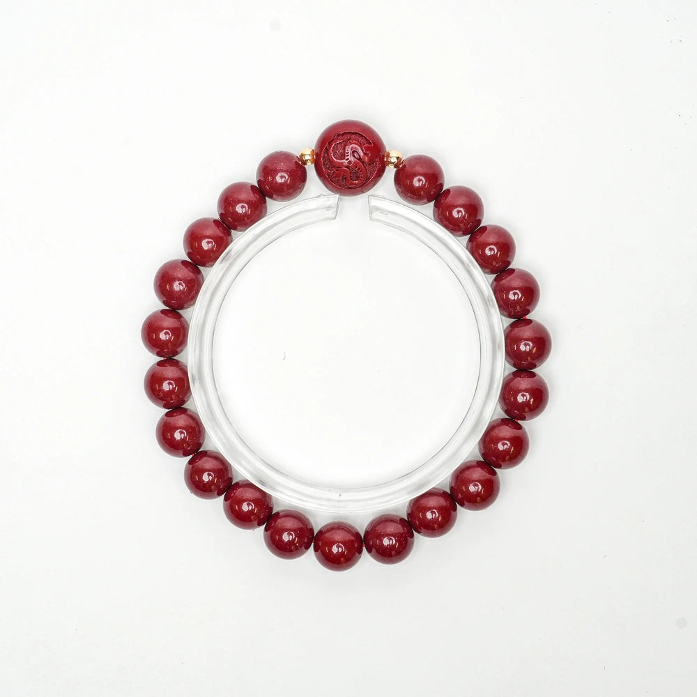 Cinnabar Zodiac Bead Bracelet - Snake (8mm)