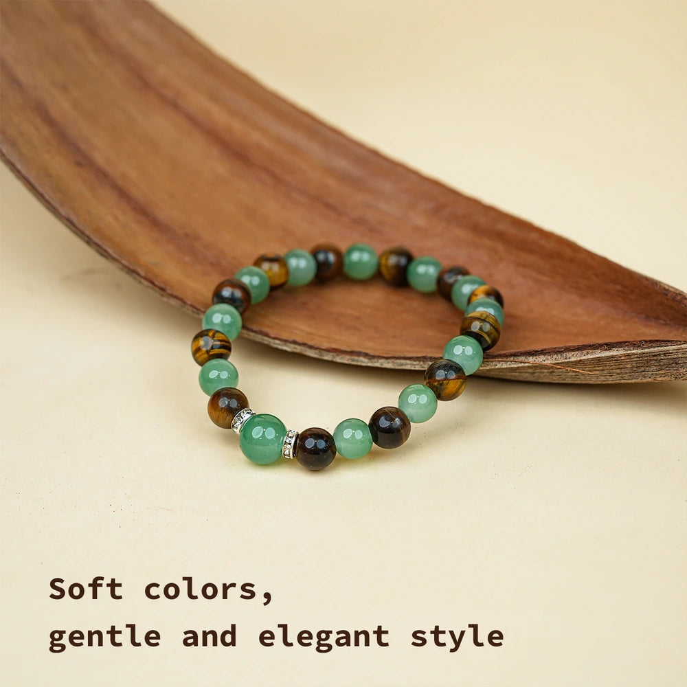 New Chinese Five Elements Wood Series • Green Bracelet with Tiger’s Eye (8mm) Daily Commute Style