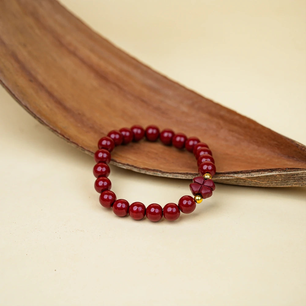 8mm Cinnabar Purple Gold Sand Four-Leaf Clover Bracelet - Joy & Luck Style