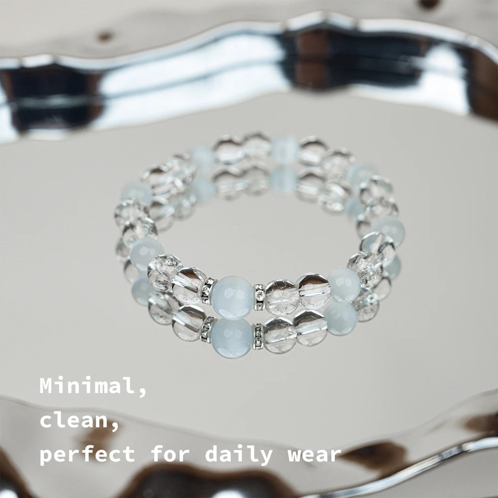 New Chinese Five Elements Metal Series • Light Blue Translucent Bracelet (8mm) Minimalist Style