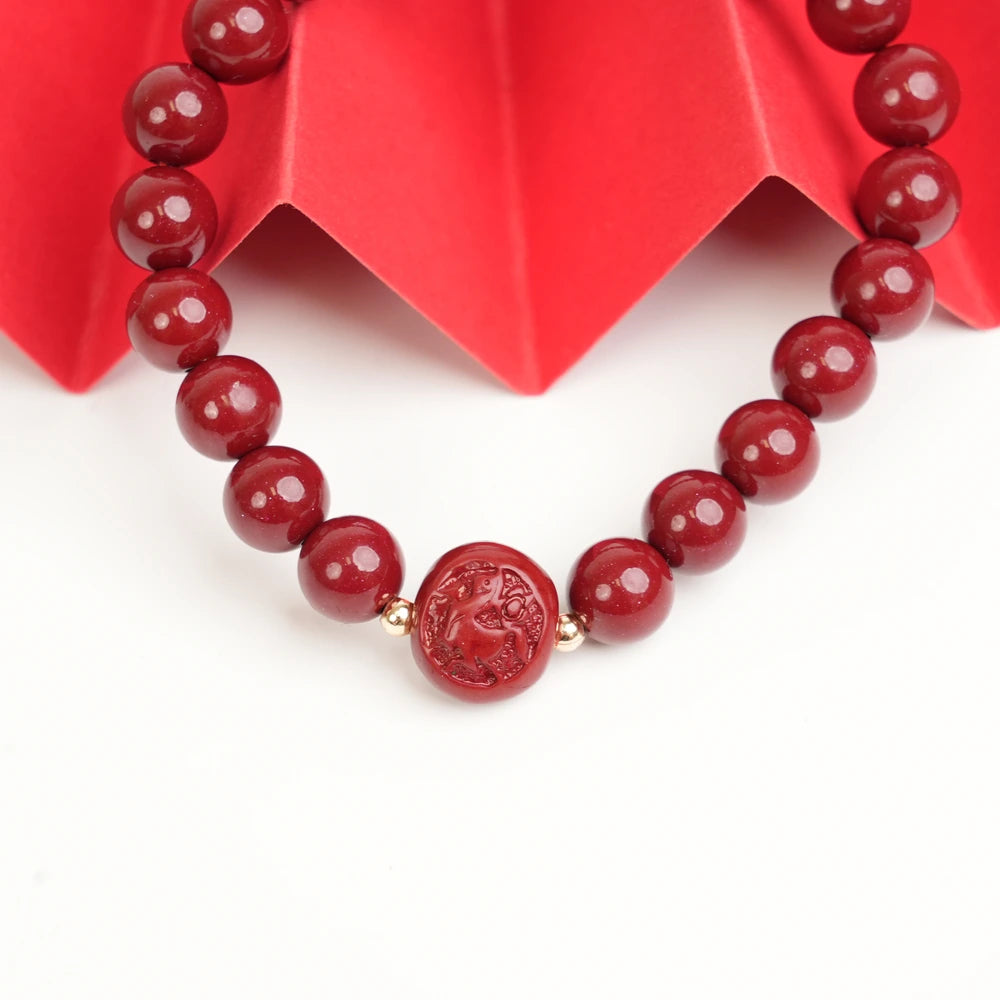 Cinnabar Zodiac Bead Bracelet - Horse (8mm)