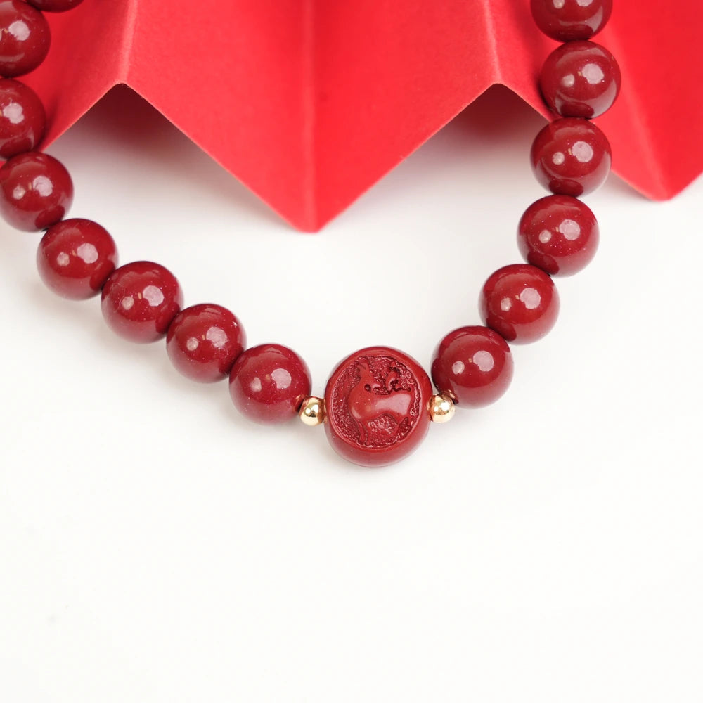 Cinnabar Zodiac Bead Bracelet - Goat (8mm)