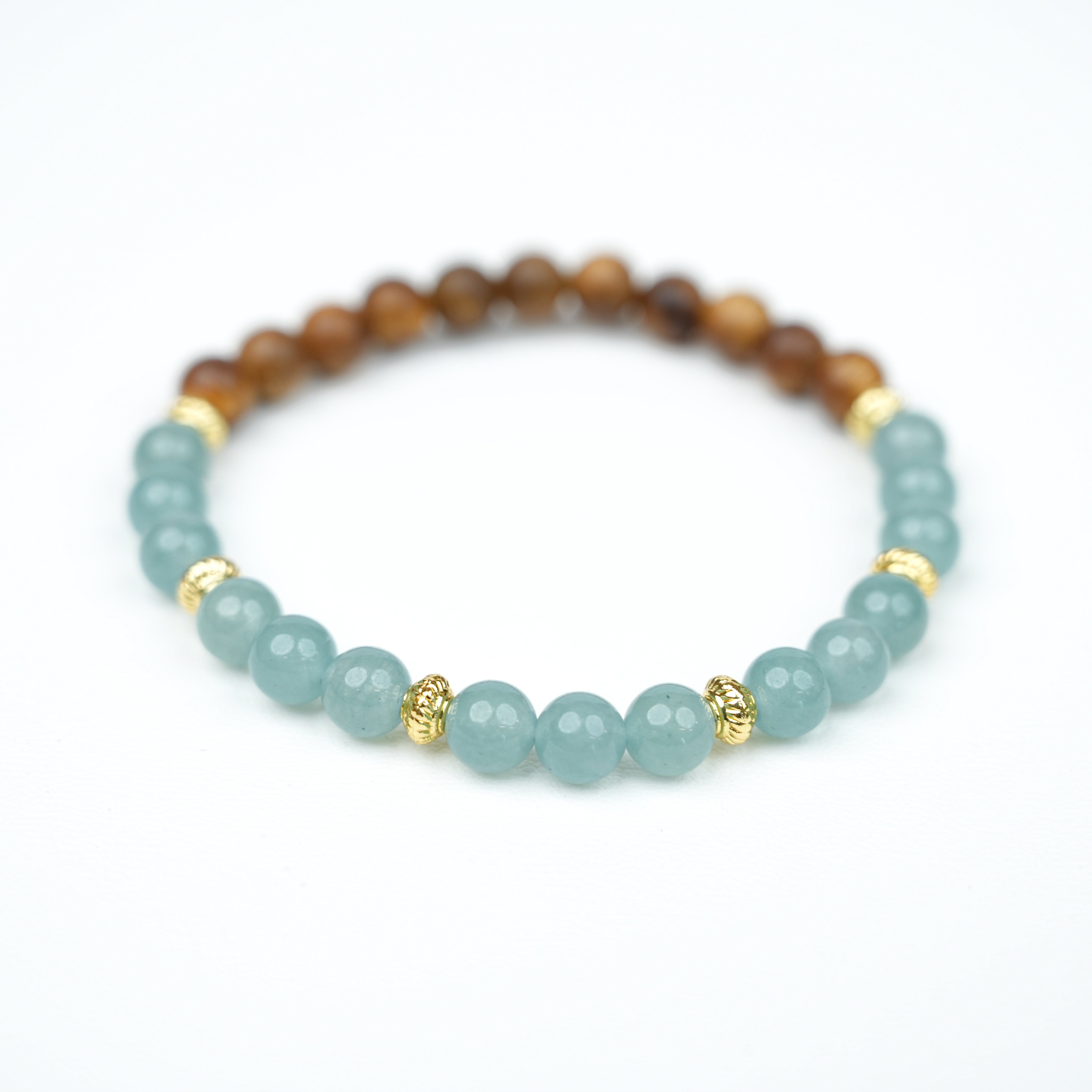 6mm Blue Water Jade Agate Agarwood Single Loop Bracelet - Zen Chinese Style