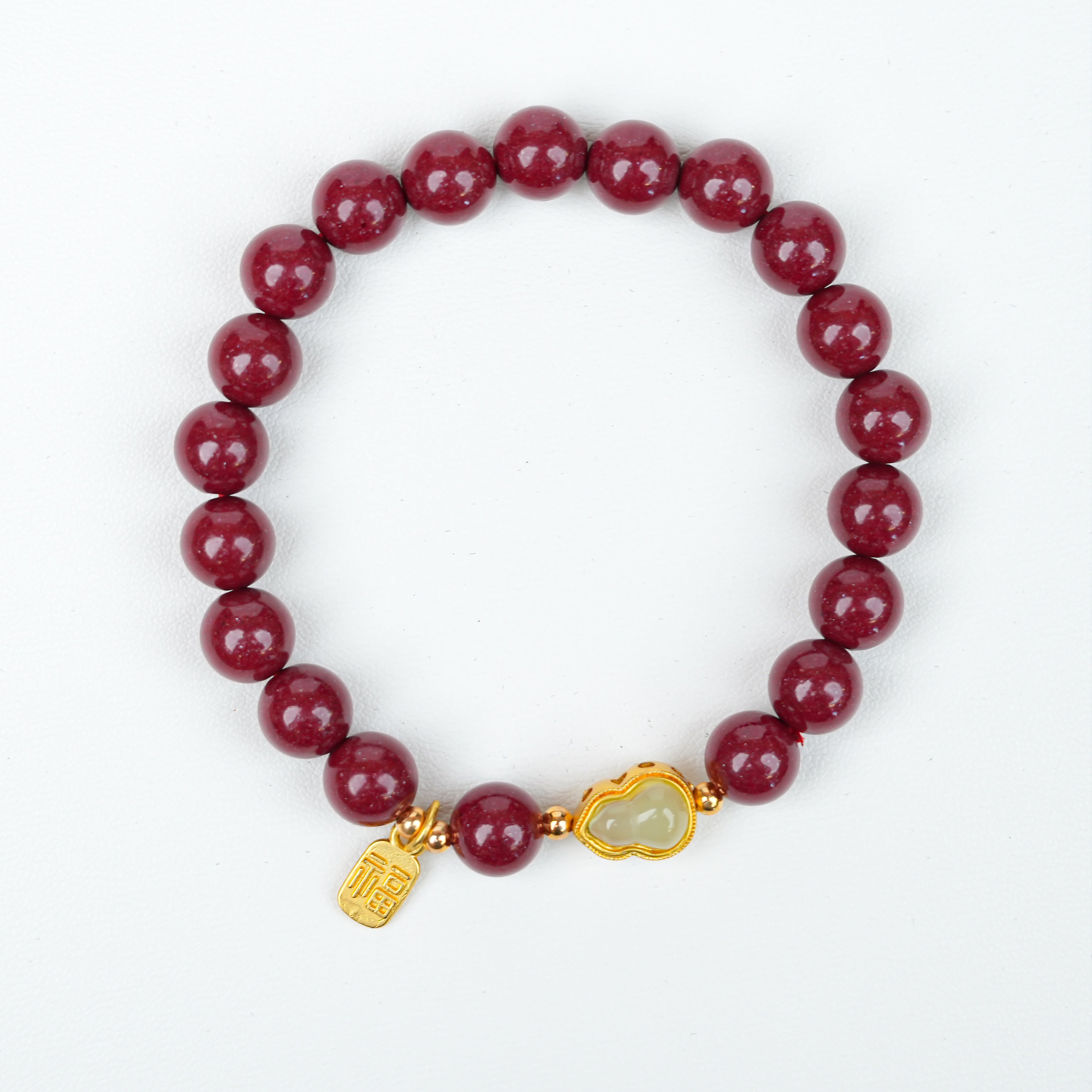High-Content Purple Gold Sand Hetian White Jade Gourd Bracelet for Women