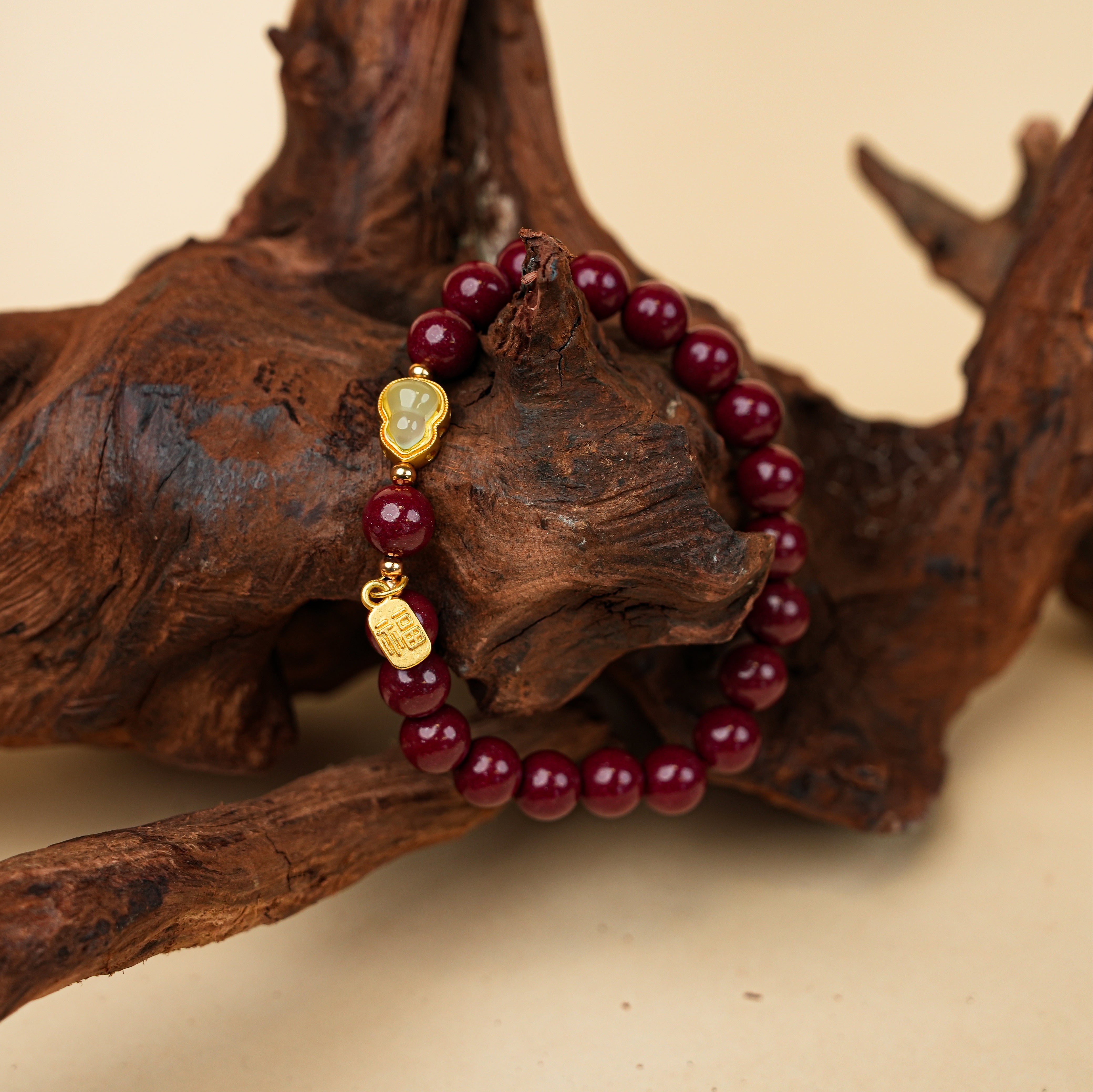 High-Content Purple Gold Sand Hetian White Jade Gourd Bracelet for Women