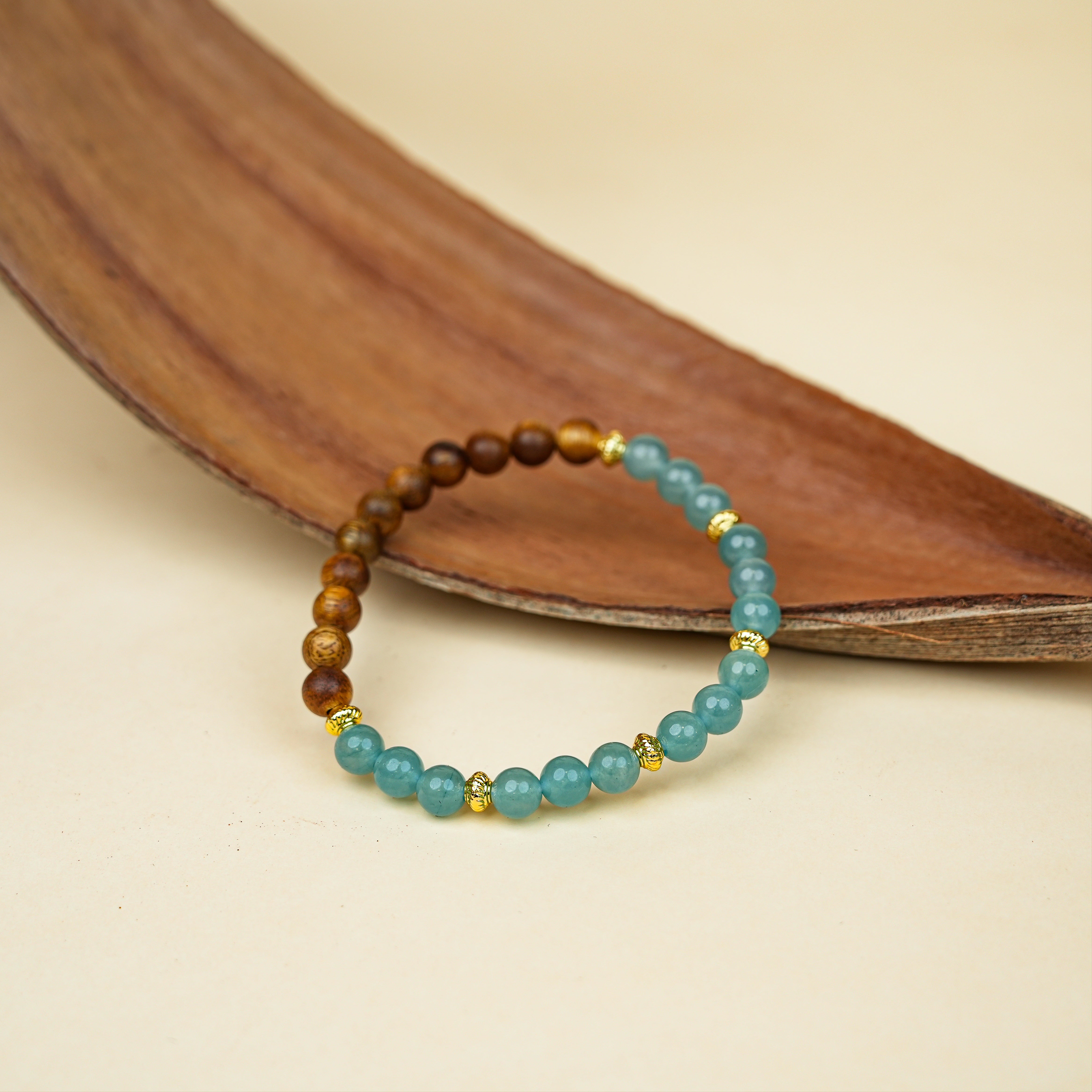 6mm Blue Water Jade Agate Agarwood Single Loop Bracelet - Zen Chinese Style