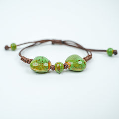 Ceramic Round Bead Bracelet (Green Gradient Glaze, Fresh & Natural, Adjustable Cord)