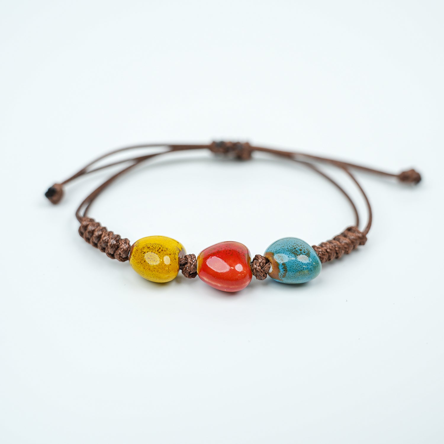 Ceramic Heart Bead Bracelet (Multicolor Glaze, Sweet & Gentle, Adjustable Cord)