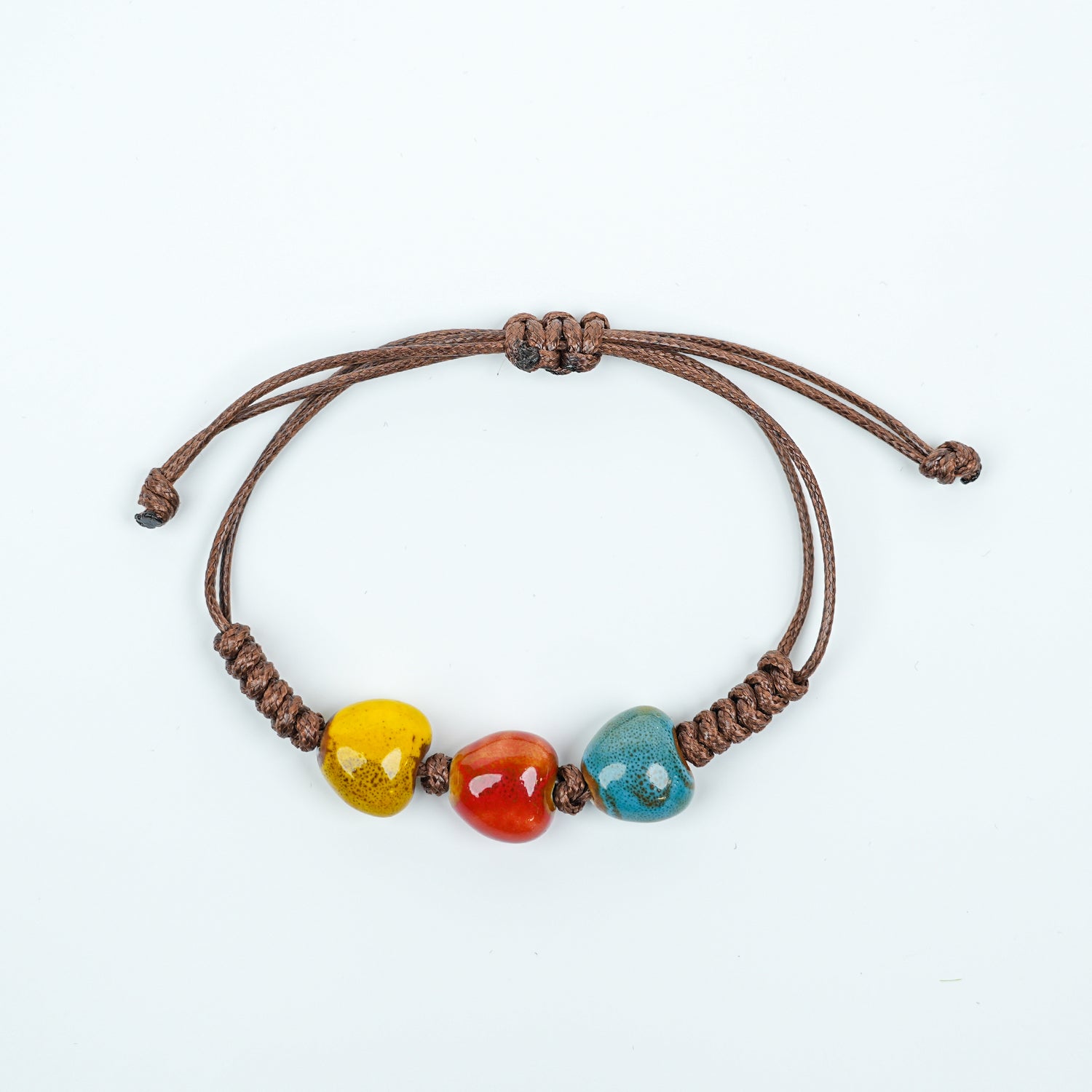 Ceramic Heart Bead Bracelet (Multicolor Glaze, Sweet & Gentle, Adjustable Cord)