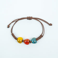 Ceramic Heart Bead Bracelet (Multicolor Glaze, Sweet & Gentle, Adjustable Cord)