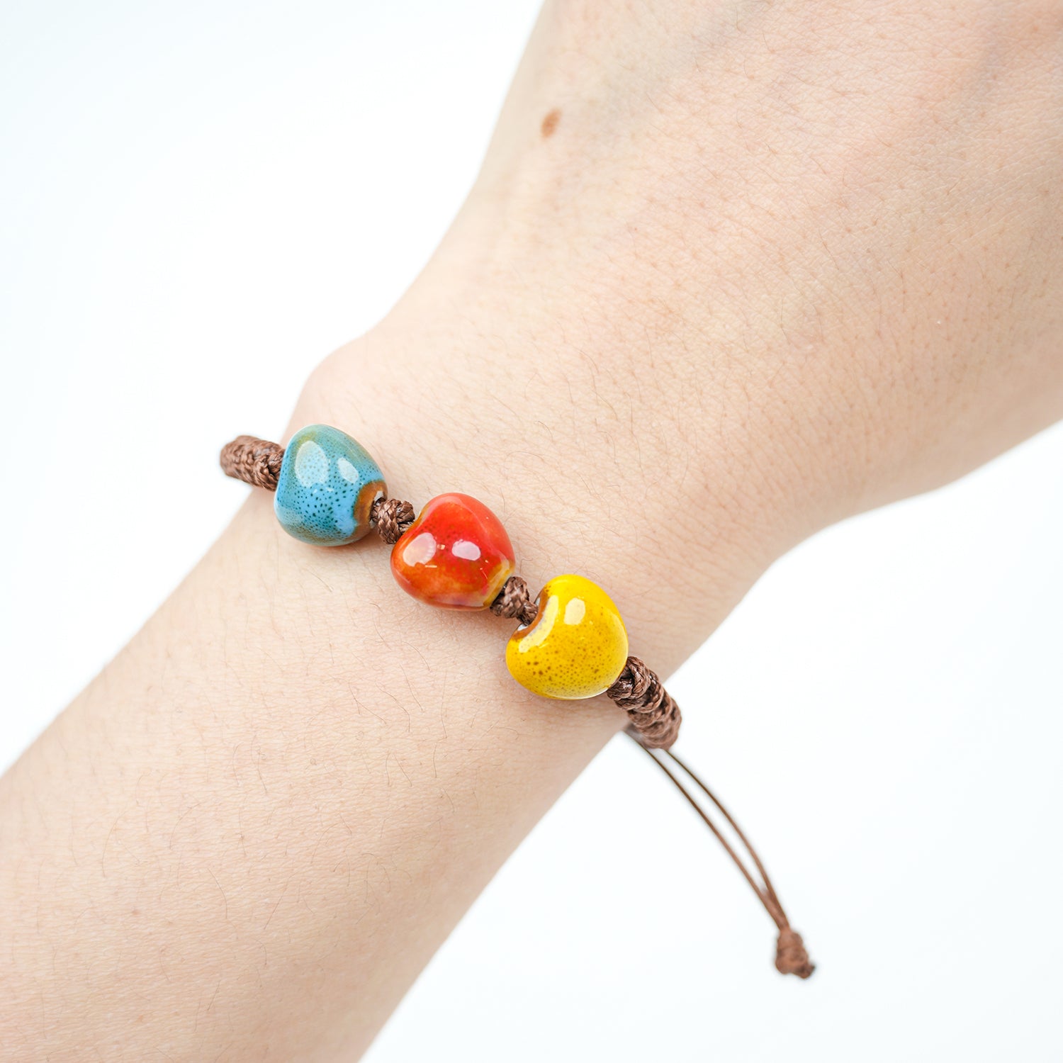 Ceramic Heart Bead Bracelet (Multicolor Glaze, Sweet & Gentle, Adjustable Cord)