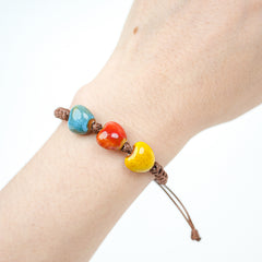 Ceramic Heart Bead Bracelet (Multicolor Glaze, Sweet & Gentle, Adjustable Cord)
