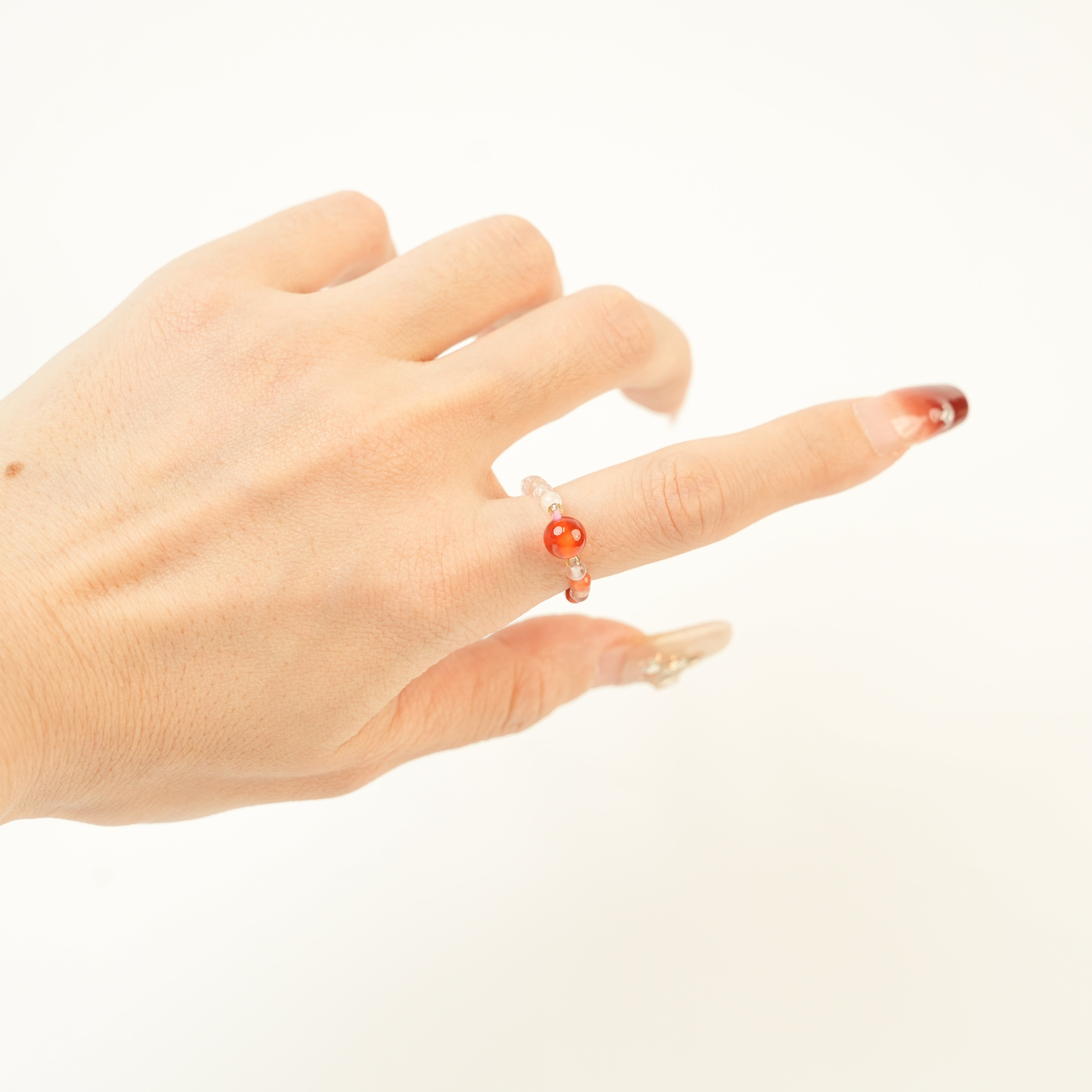 Rutilated Quartz Red Agate Ring (3mm)