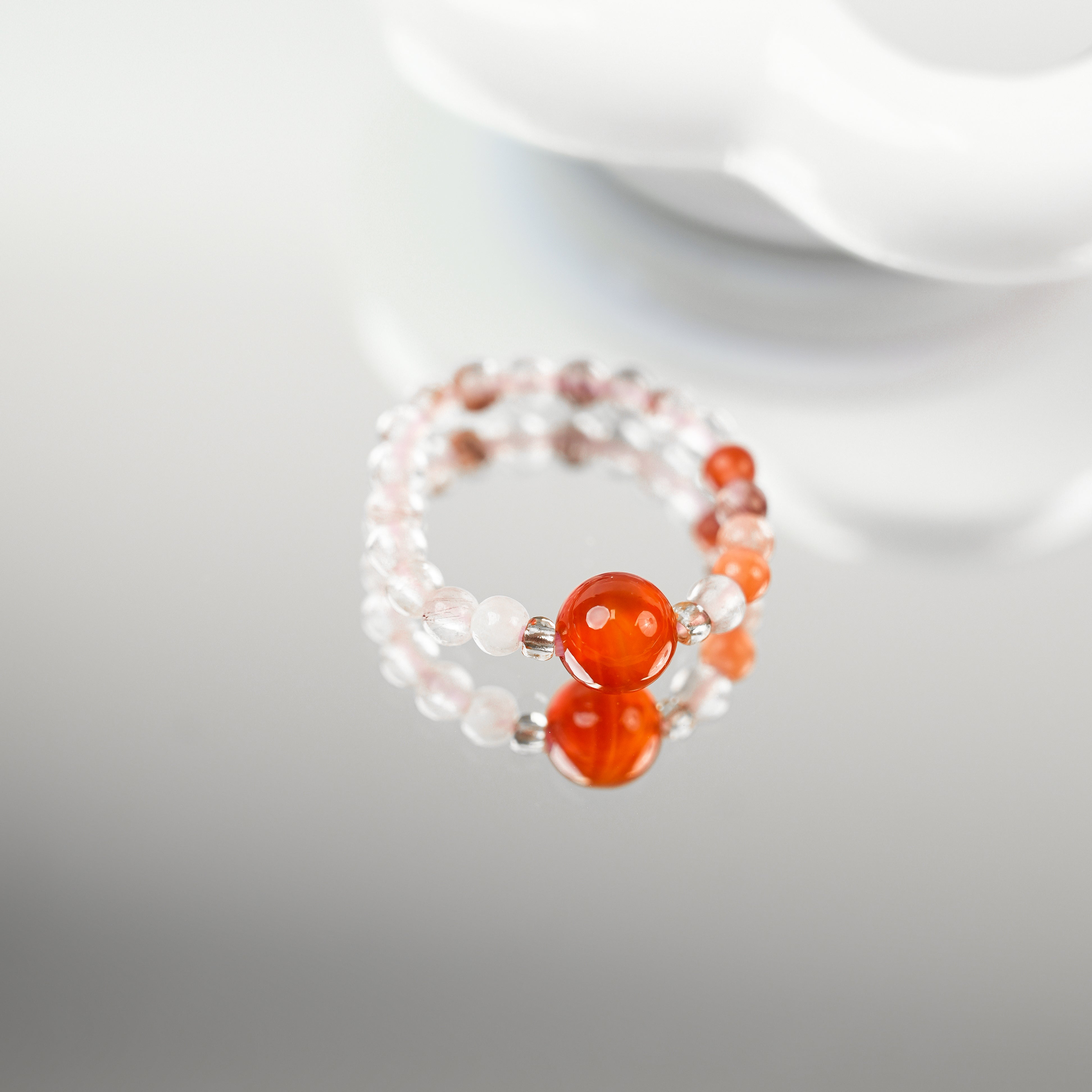 Rutilated Quartz Red Agate Ring (3mm)