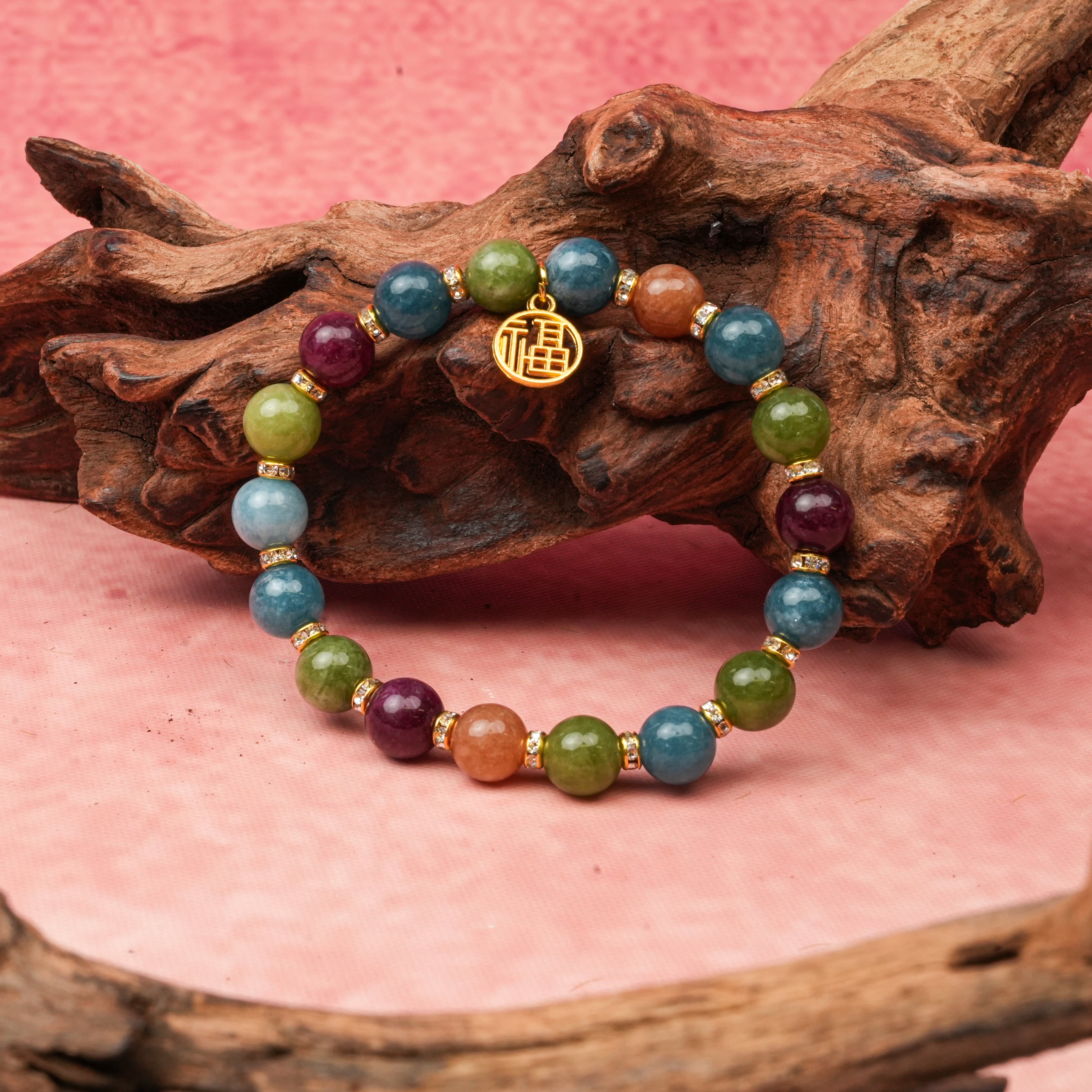 Colorful Tourmaline Luck Charm Bracelet